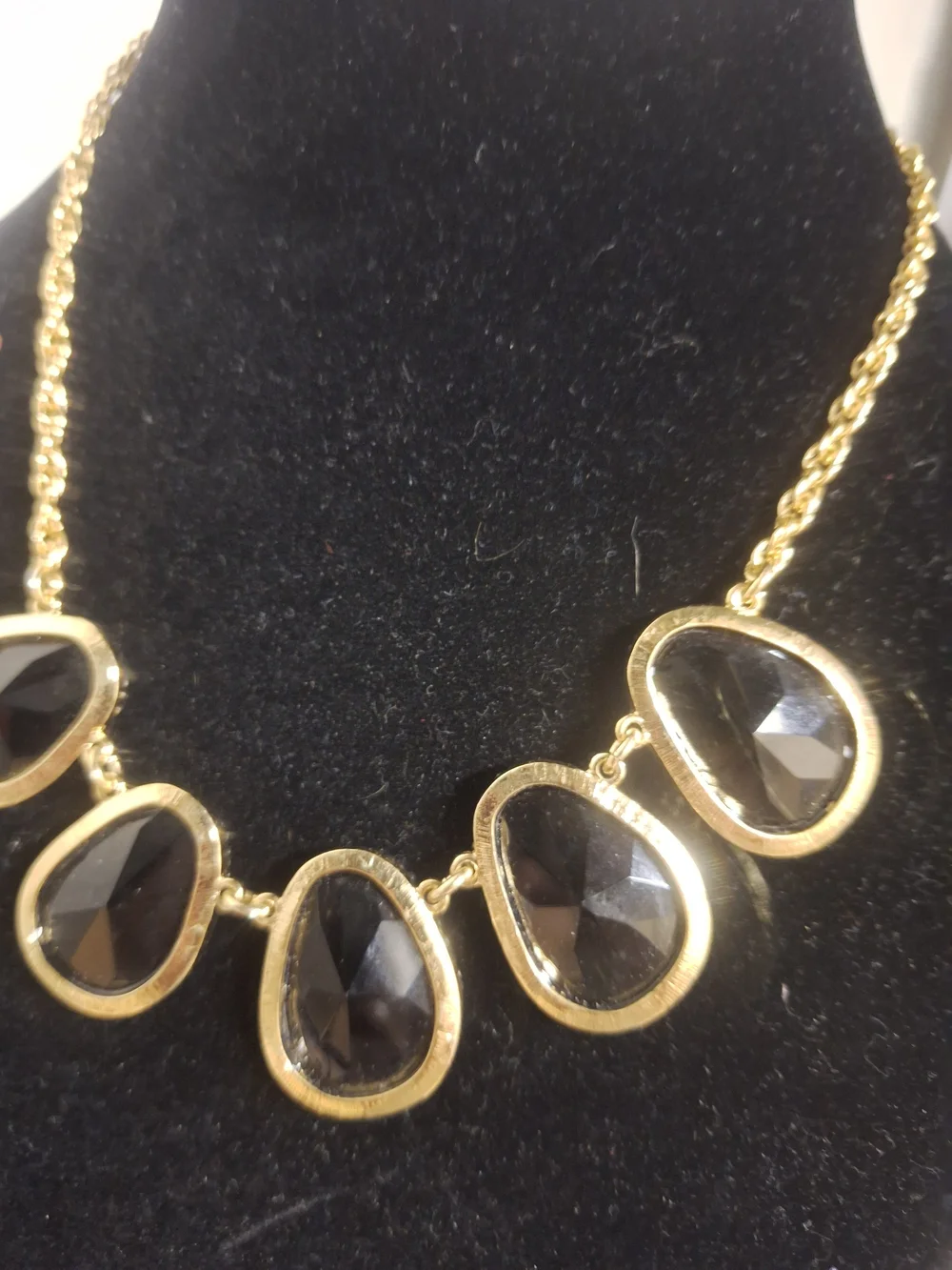 Talbots Gold-Tone Black Teardrop Statement Necklace